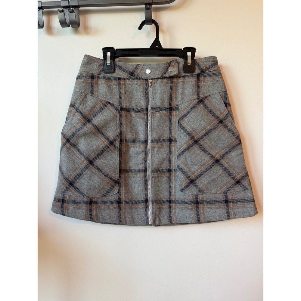 Hyfve Grey Plaid Zip Front Mini Skirt Large NWT Grey Yellow Black Check